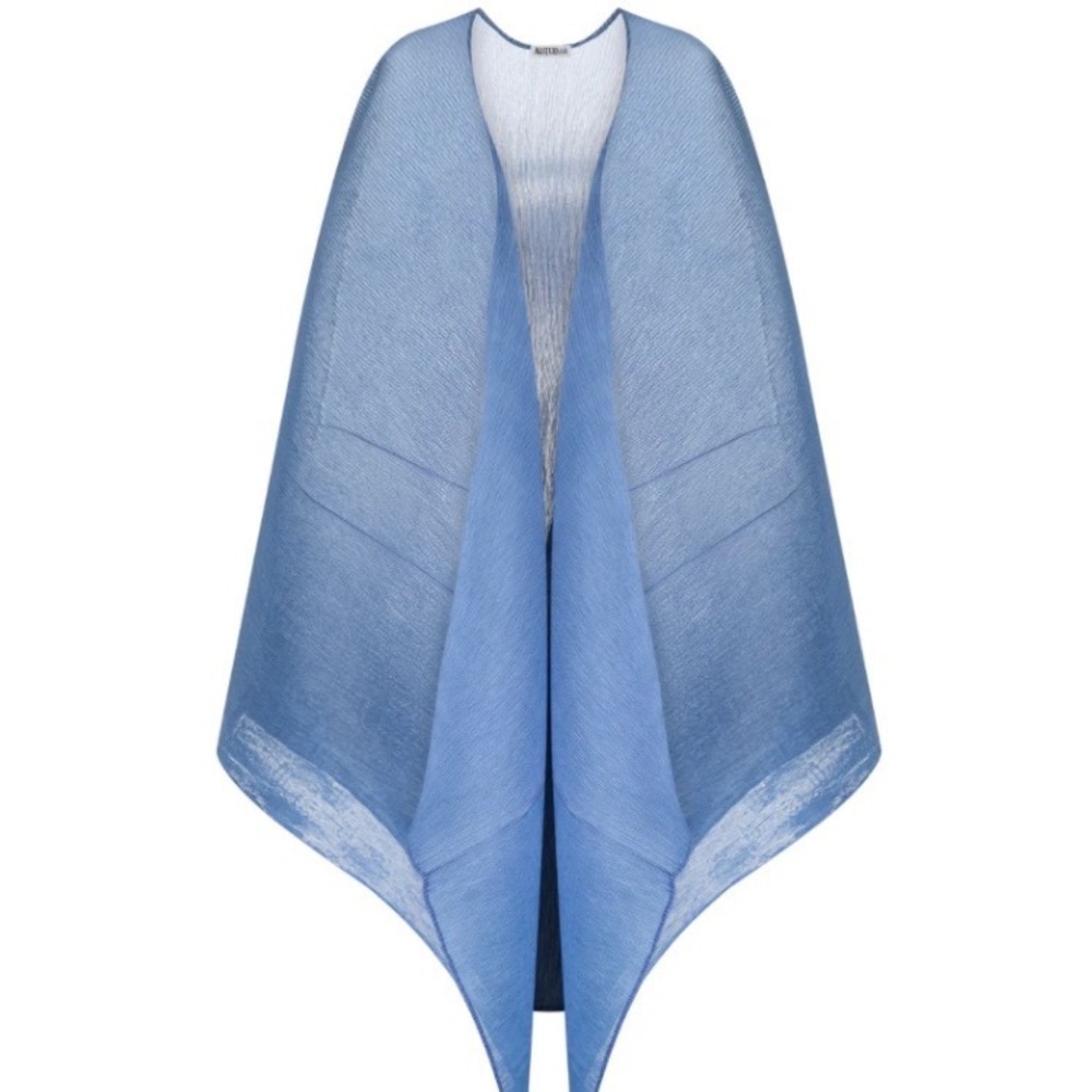 Alquema Sky to Indigo Ombre Pleated Long Vest Handmade AC2404 Blue Free Size NWT
